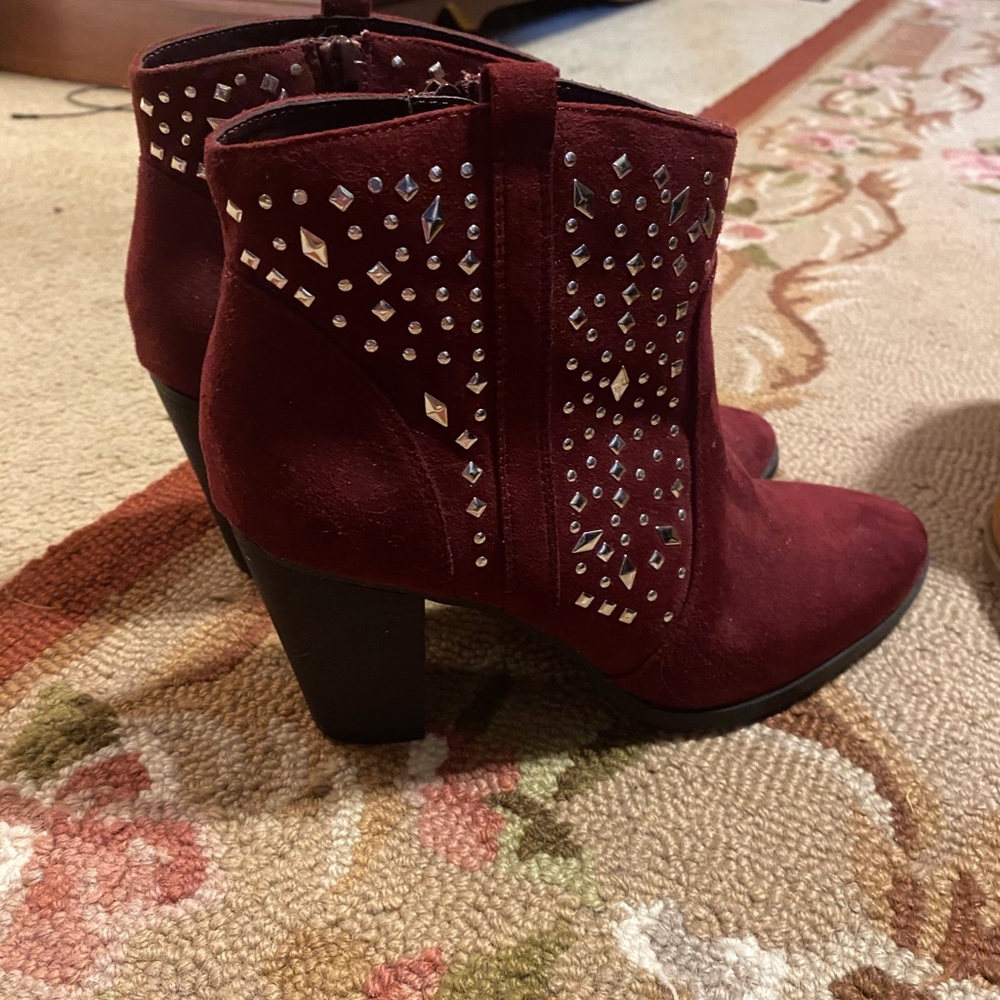 Sexy stylish studded maroon booties